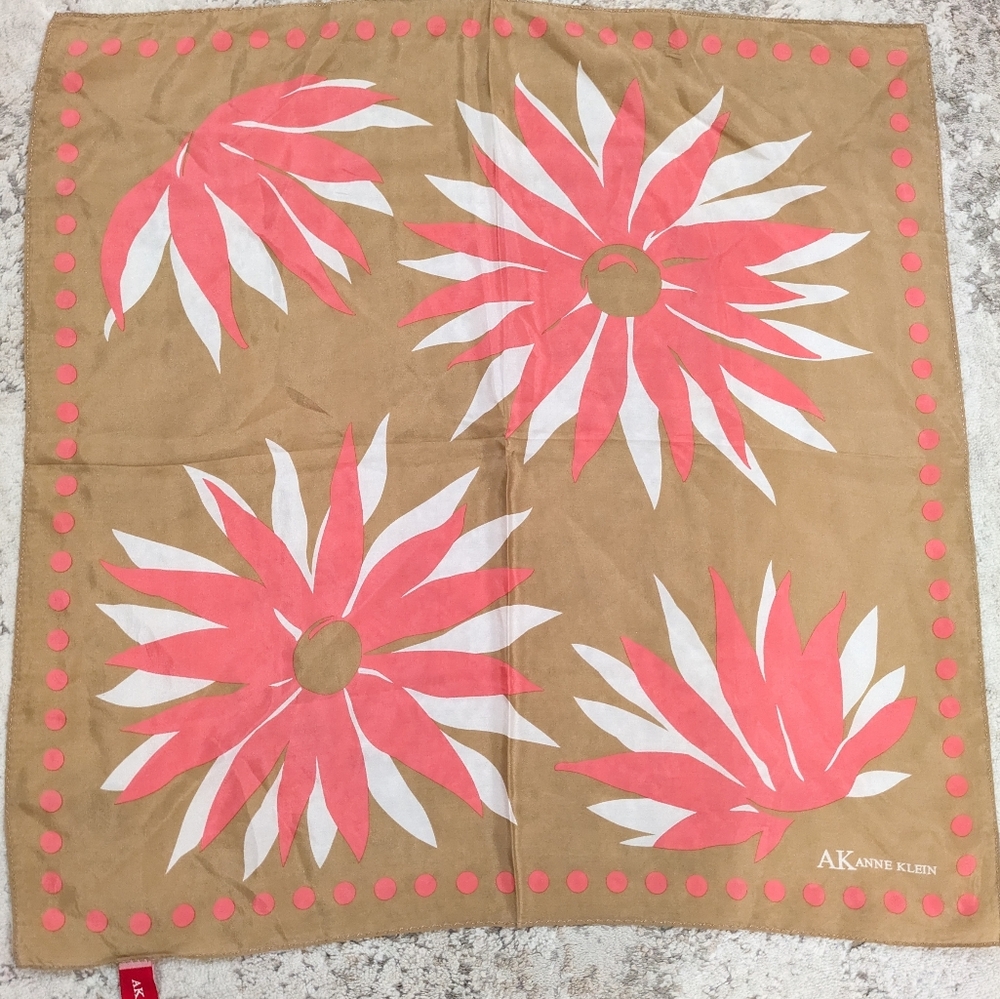 VINTAGE Anne Klein 100% Silk Floral Scarf